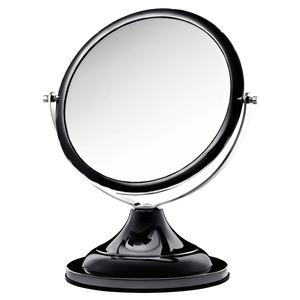 Espelho de aumento para maquiagem, redondo, de mesa, preto, isolado em fundo transparente. #blackmatte