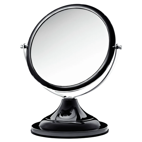 Espelho de aumento para maquiagem, redondo, de mesa, preto, isolado em fundo transparente. #blackmatte