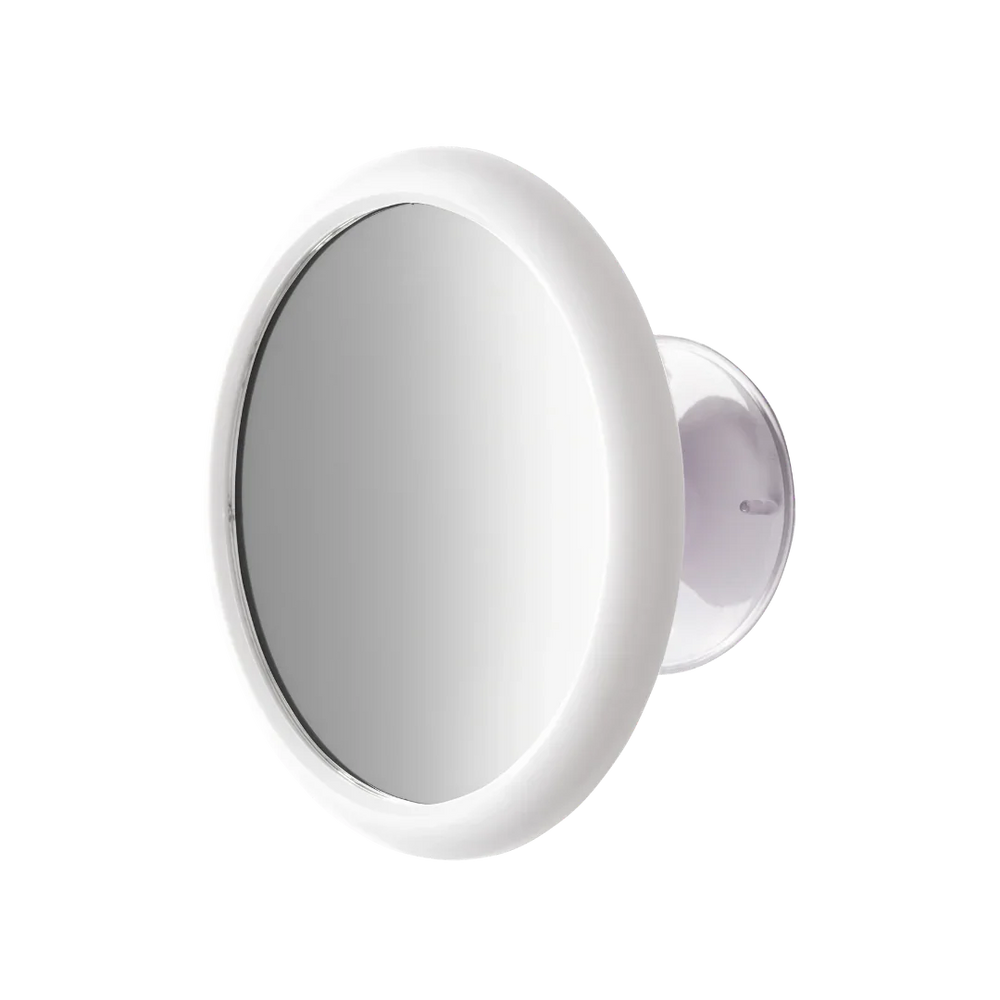 Espelho de aumento com ventosa fixadora Vide (cor branca), ideal para auxiliar sua visão na hora de se barbear. 