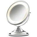 Espelho de aumento para maquiagem com LED, redondo com acabamento cromado em fundo transparente. #cromo