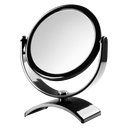 Espelho de aumento para maquiagem, redondo, de mesa com base curva, preto, posicionado em fundo transparente. #blacknoir