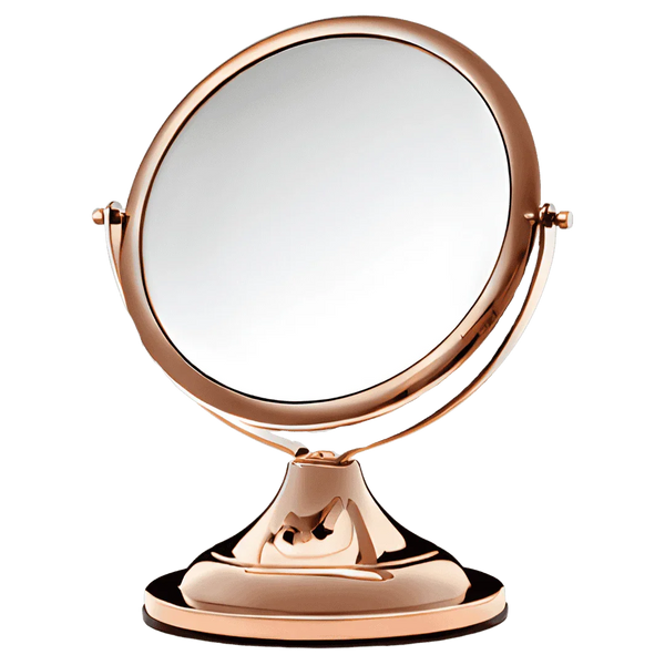Espelho de aumento para maquiagem, redondo, de mesa, acabamento red gold, isolado em fundo transparente. #redgold