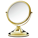 Espelho de aumento para maquiagem, redondo, de mesa, acabamento gold, isolado em fundo transparente. #gold