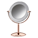 Espelho de aumento para maquiagem, redondo, de mesa, red gold com aro em acrílico transparente, isolado em fundo transparente. #redgold