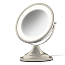 Espelho de aumento de mesa com luz LED Gardie Classique Lux brushed nickel, luz acesa em 4500K #brushednickel