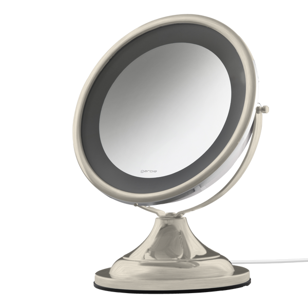 Espelho de aumento de mesa com luz LED Gardie Classique Lux brushed nickel, luz apagada #brushednickel