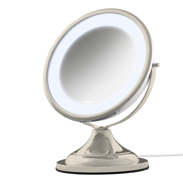 Espelho de aumento de mesa com luz LED Gardie Classique Lux brushed nickel, luz acesa em 6000K #brushednickel