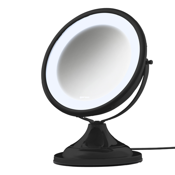 Espelho de aumento de mesa com luz LED Gardie Classique Lux matte black, luz acesa em 6000K #matteblack