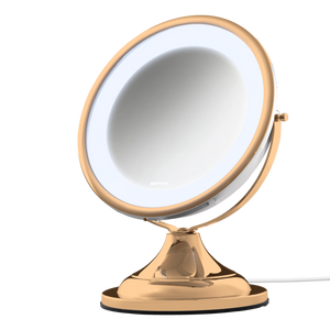 Espelho de aumento de mesa com luz LED Gardie Classique Lux red gold, luz acesa em 6000K #redgold