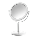 Espelho de aumento para maquiagem, redondo, com acabamento branco, dupla-face em fundo transparente. #branco